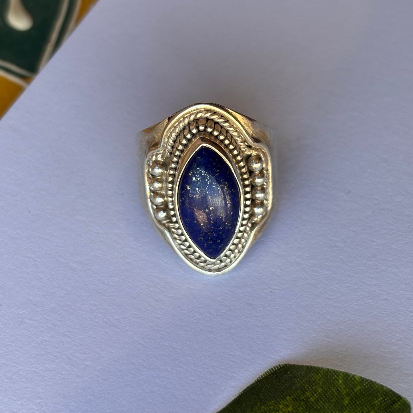 Marquis Lapis Lazuli Sterling Silver Ring - Size K