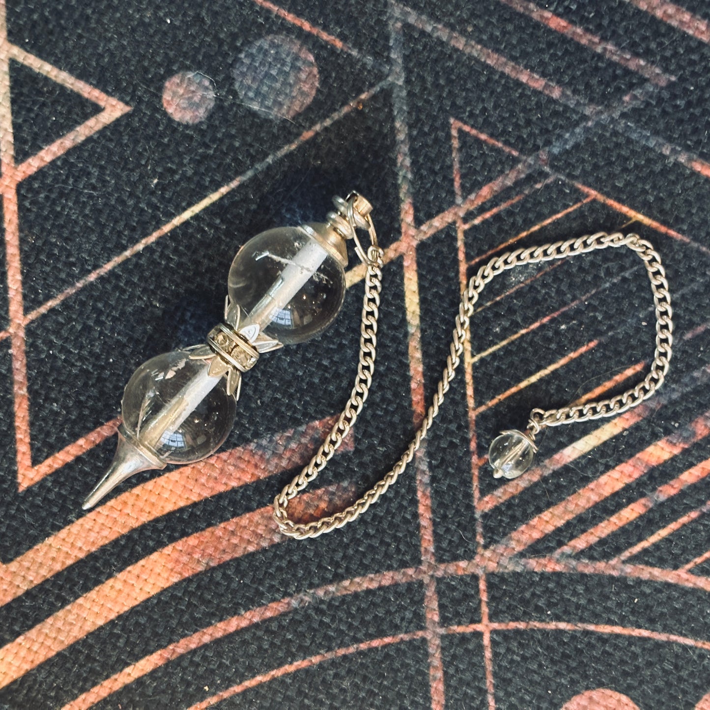 Double Sphere Clear Quartz Pendulum - diamante centre