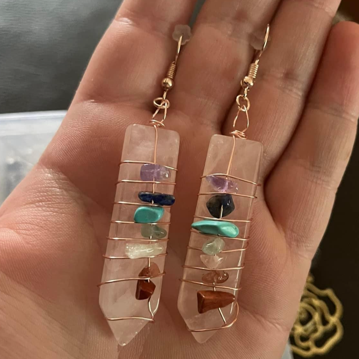 Tegan’s Rose Gold Rose Quartz Chakra Earrings
