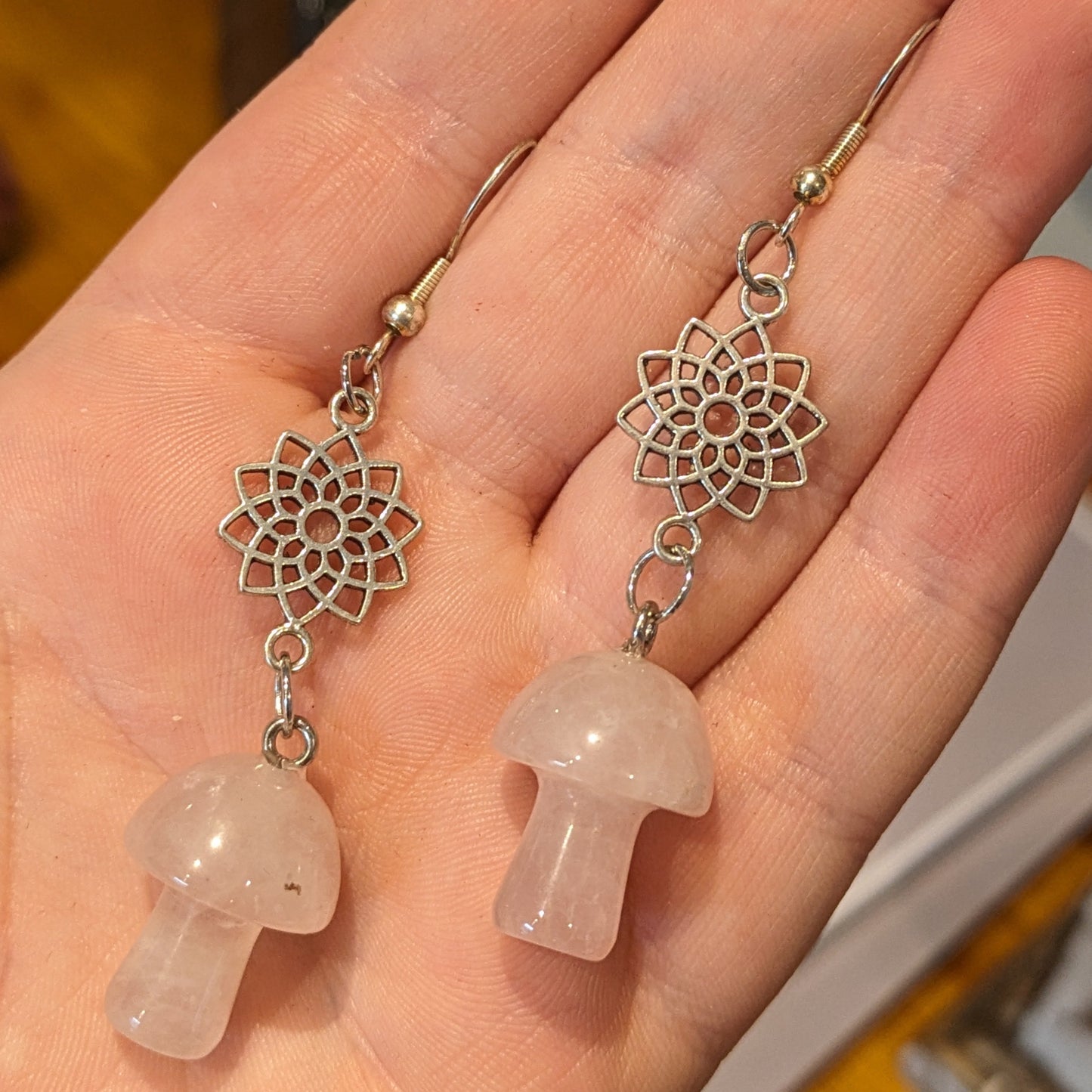 Tegan's Sterling Silver Rose Quartz Mushroom Earrings