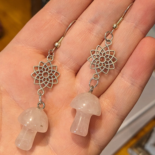 Tegan's Sterling Silver Rose Quartz Mushroom Earrings