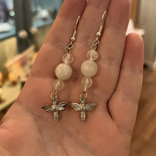 Tegan's Sterling Silver Clear Quartz Bee Earrings