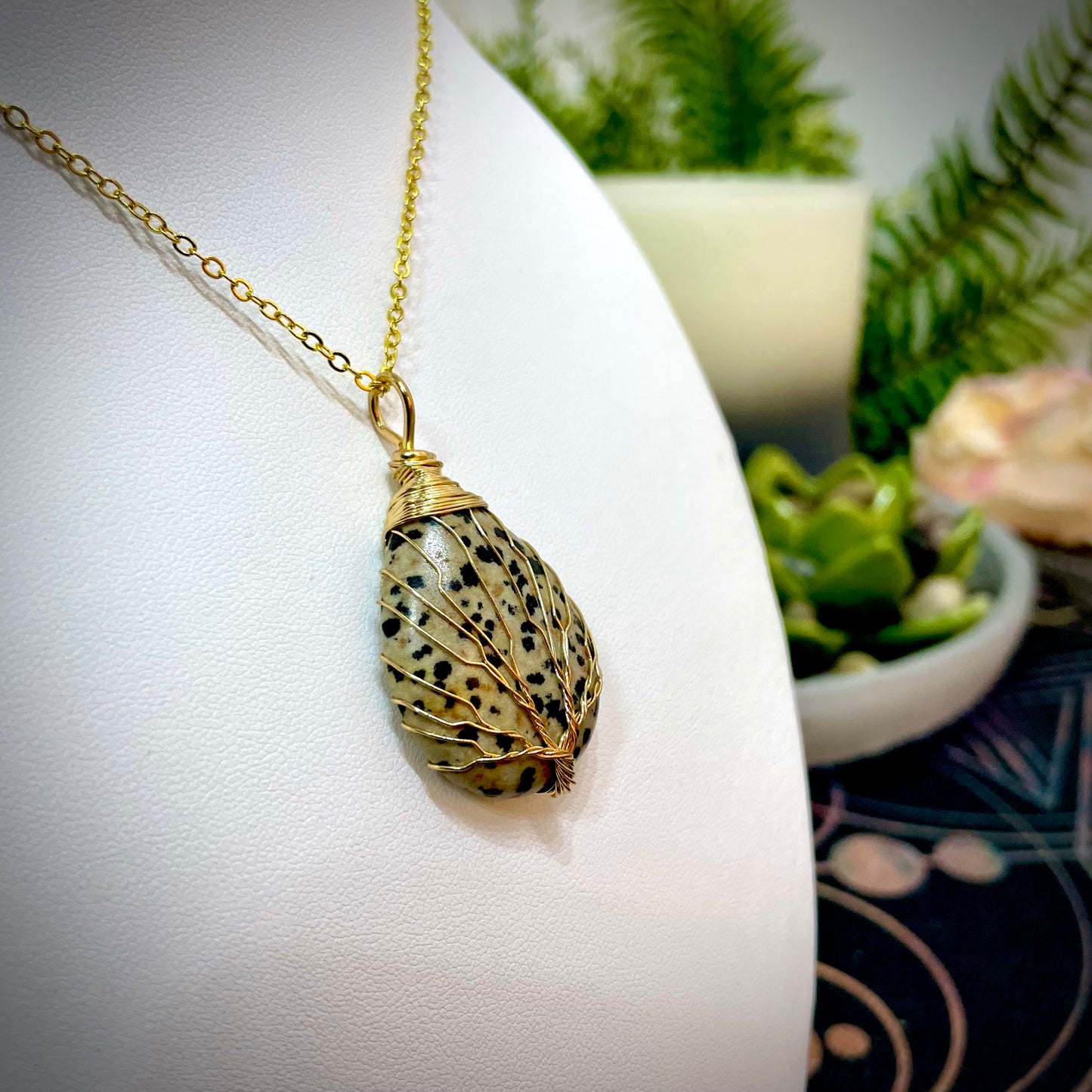 Dalmatian Stone Tree of Life Necklace