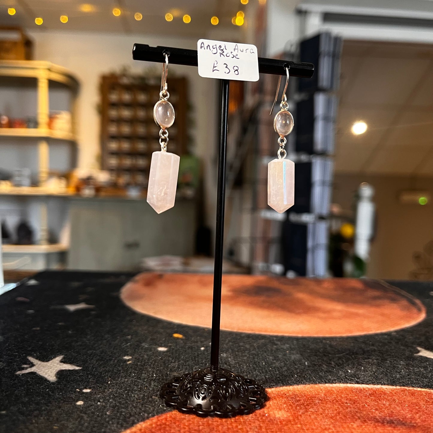 Tegan’s High Grade Angel Aura Rose Quartz Earrings