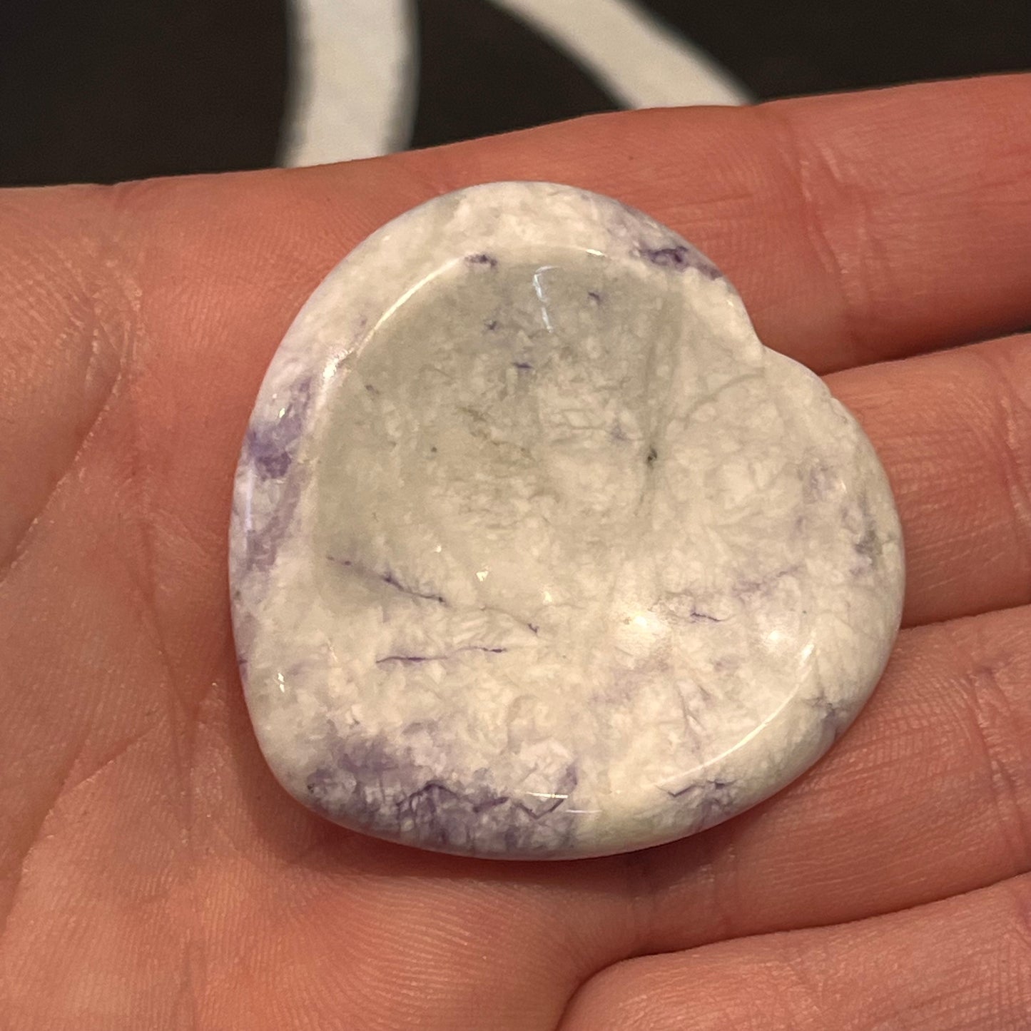 Lavender Stichtite in White Calcite Heart Worry Stone