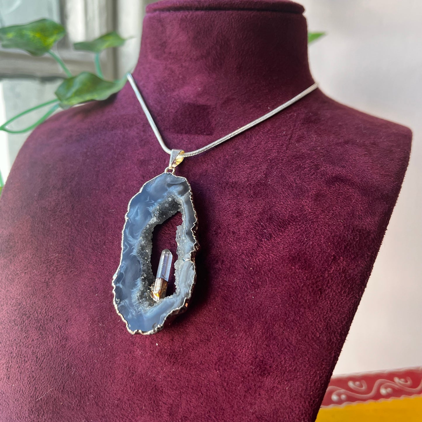 Druzy Agate Slice Sterling Silver Necklace