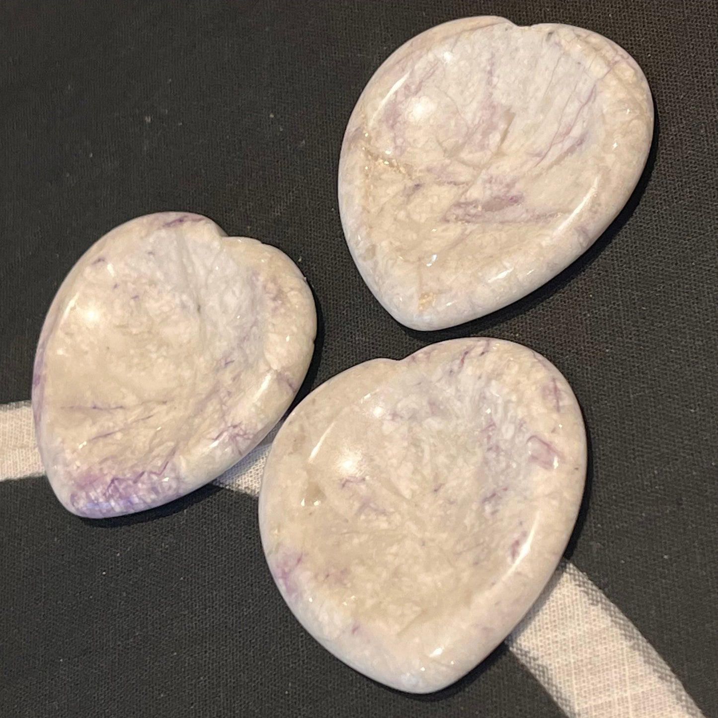 Lavender Stichtite in White Calcite Heart Worry Stone