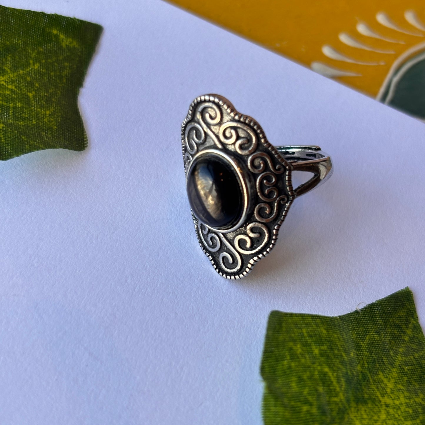 Silver Sheen Obsidian Adjustable Ring