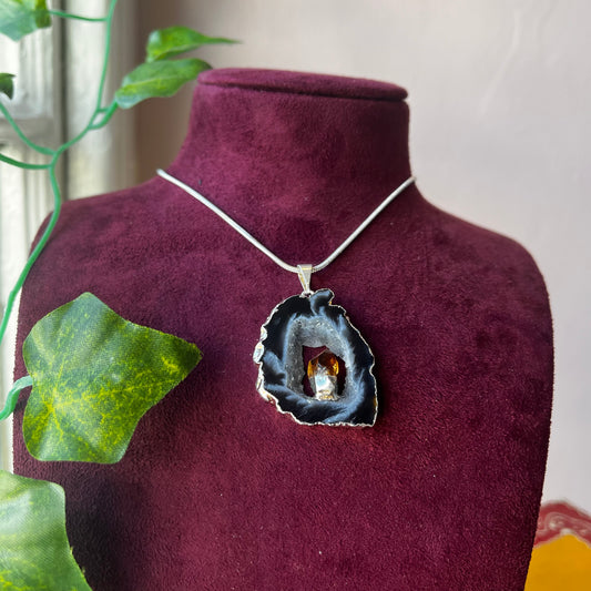 Druzy Agate Slice Sterling Silver Necklace