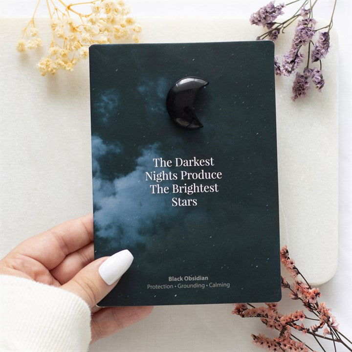 Darkest Nights Black Obsidian Crystal Moon Greetings Card