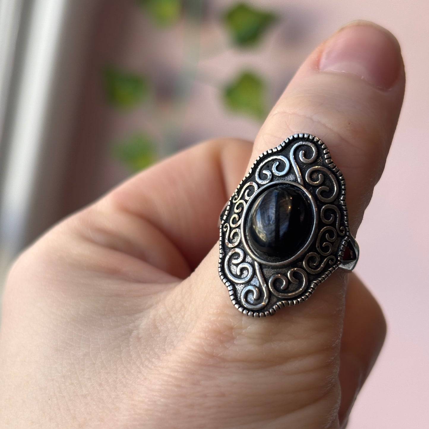 Silver Sheen Obsidian Adjustable Ring