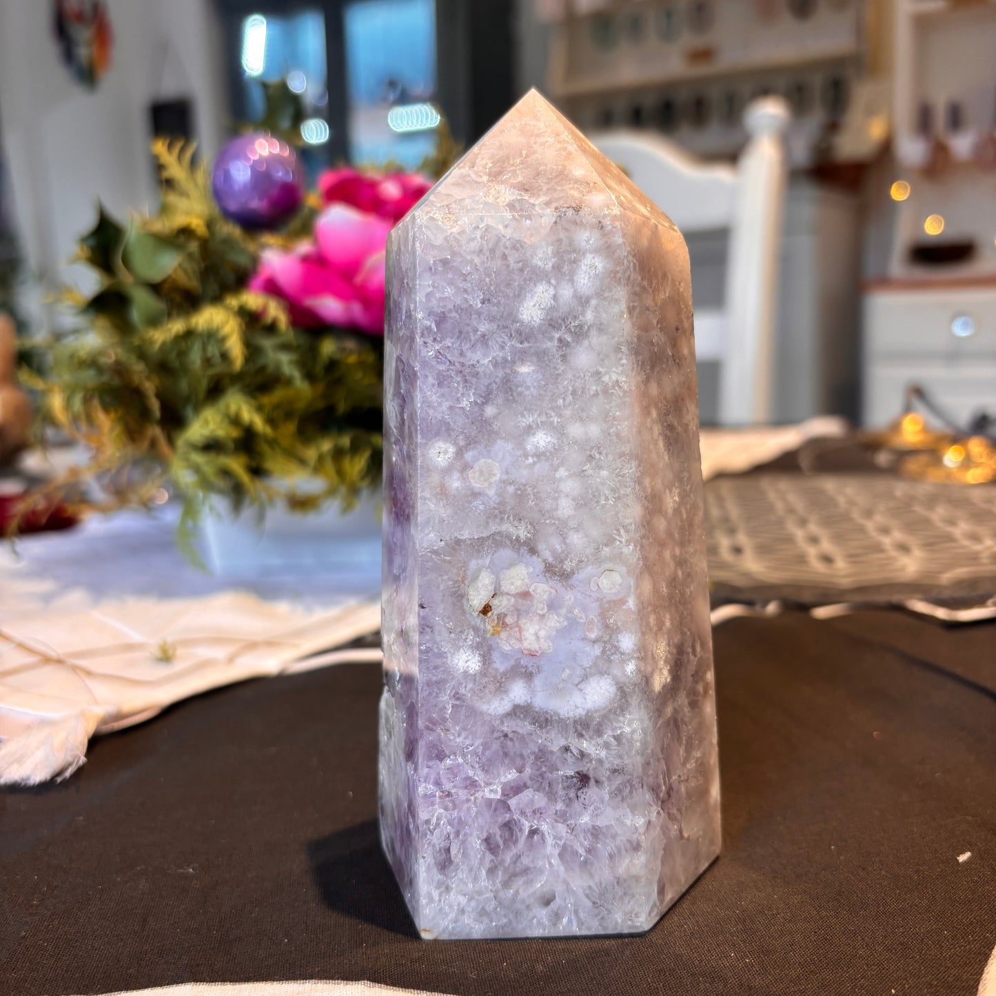 Large Amethyst & Cherry Blossom Agate Matrix Tower (ACMT01)