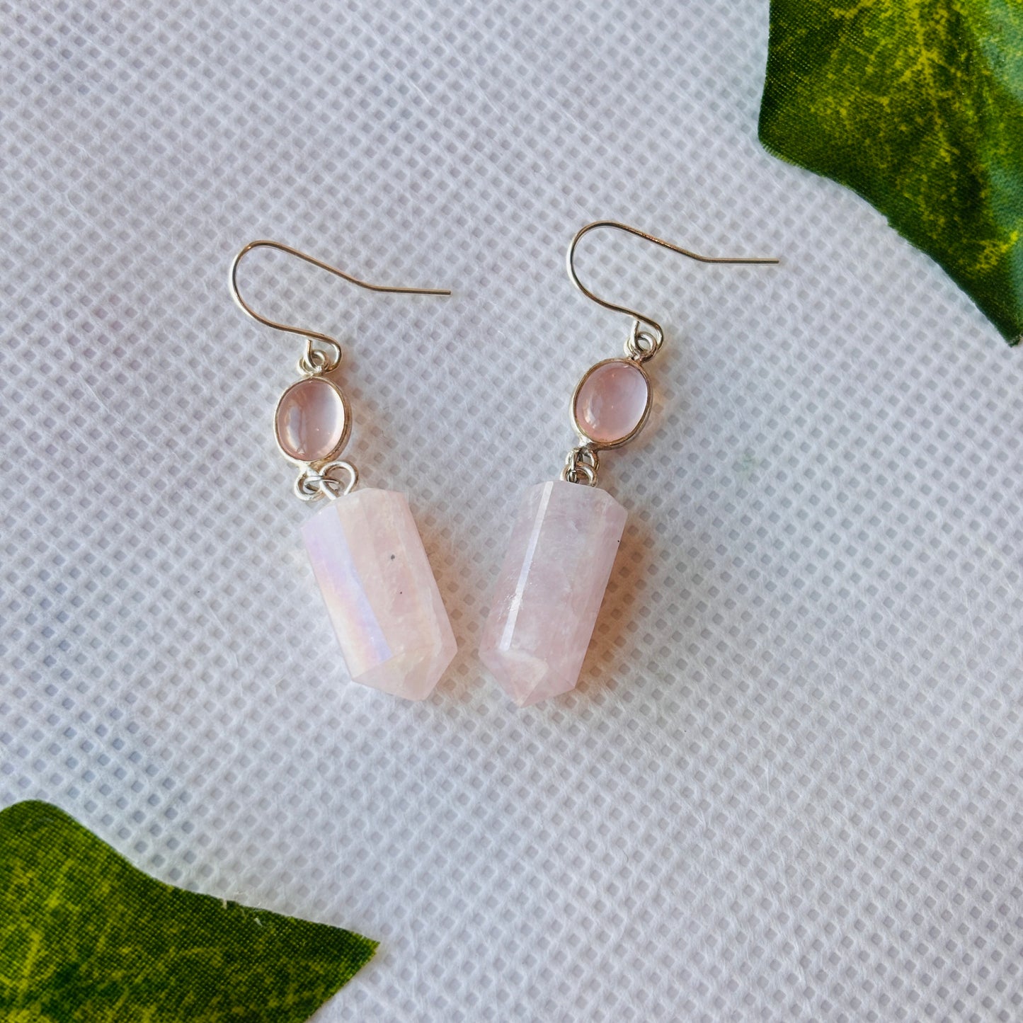 Tegan’s High Grade Angel Aura Rose Quartz Earrings