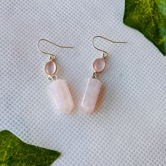 Tegan’s High Grade Angel Aura Rose Quartz Earrings