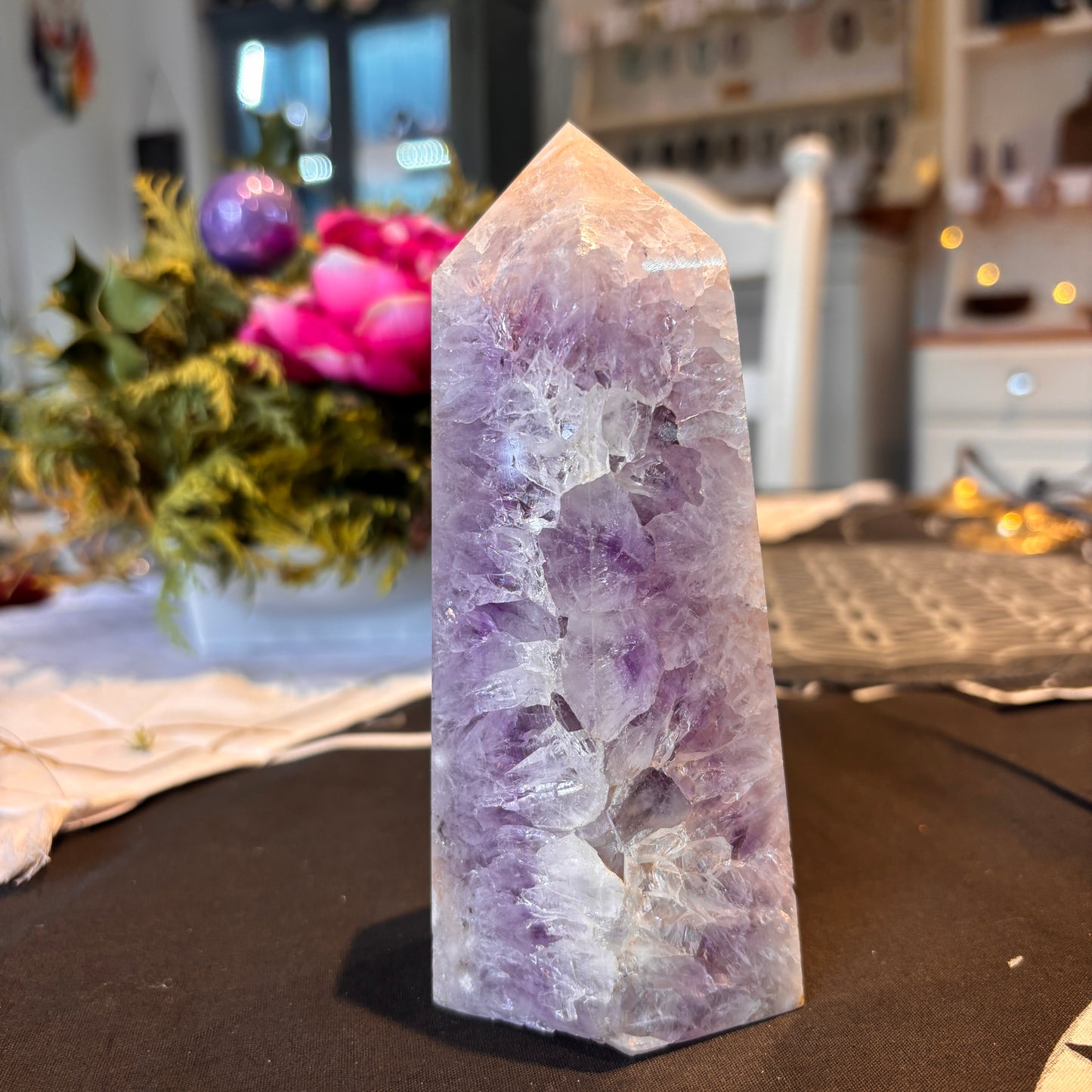 Large Amethyst & Cherry Blossom Agate Matrix Tower (ACMT01)