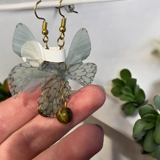 Tegan’s Gold Plated Tiger Eye Fabric Butterfly Earrings