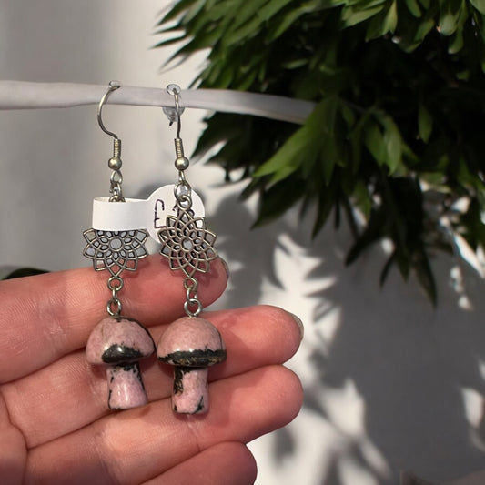 Tegan’s Sterling Silver Rhodonite Mushroom Earrings