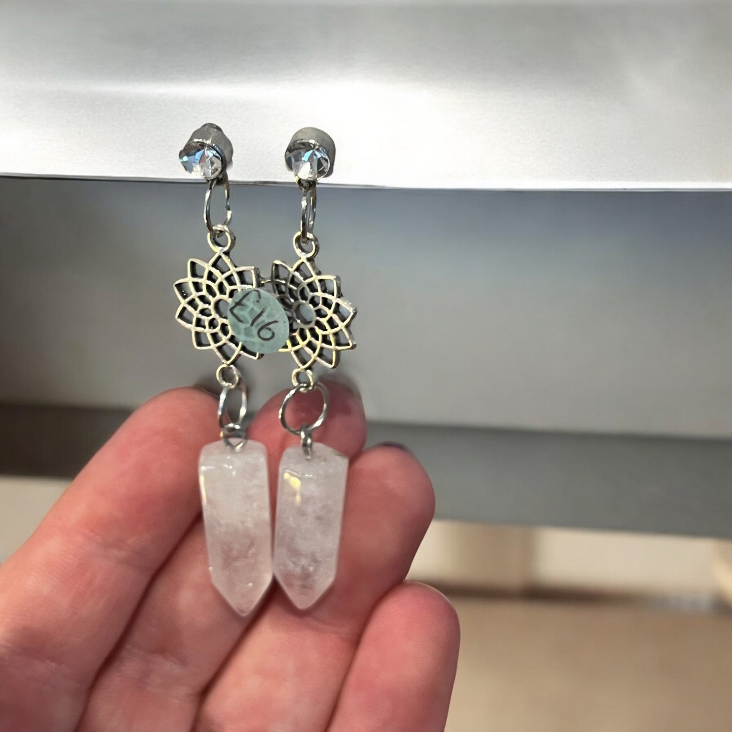 Tegan’s Stainless Steel Clear Quartz Earrings