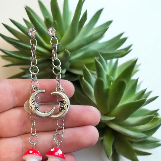 Tegan’s Stainless Steel Moon & Mushroom Earrings