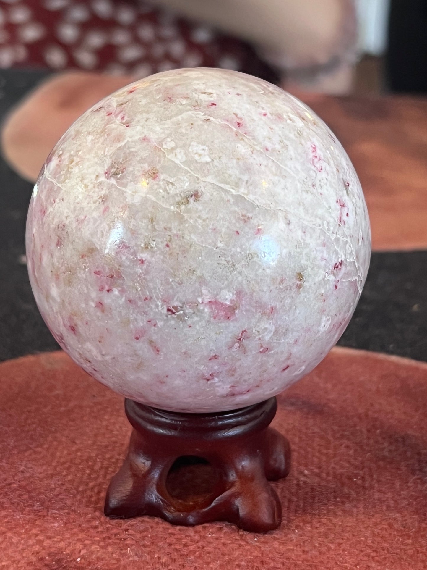 "Cinnabrite" Rosalinda aka Cherry Blossom Stone (Thulite in Meionite) Sphere