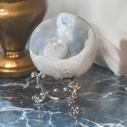 Large Druzy Agate & Clear Quartz Sphere