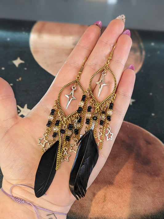 Tegan's Black Feather Earrings (Gold Plated)