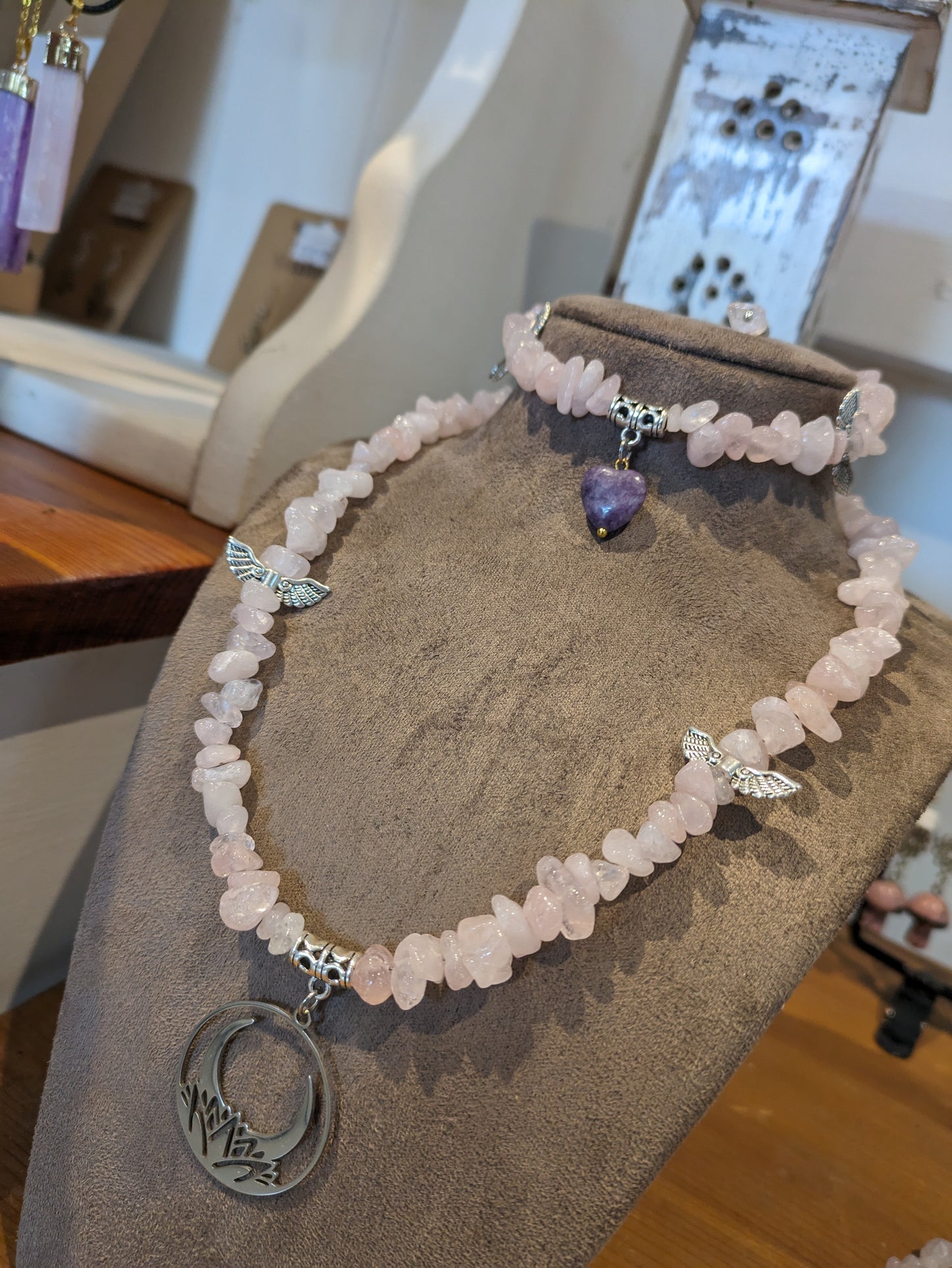 Tegan's Rose Quartz Necklace & Bracelet Set (Lepidolite & Moon)