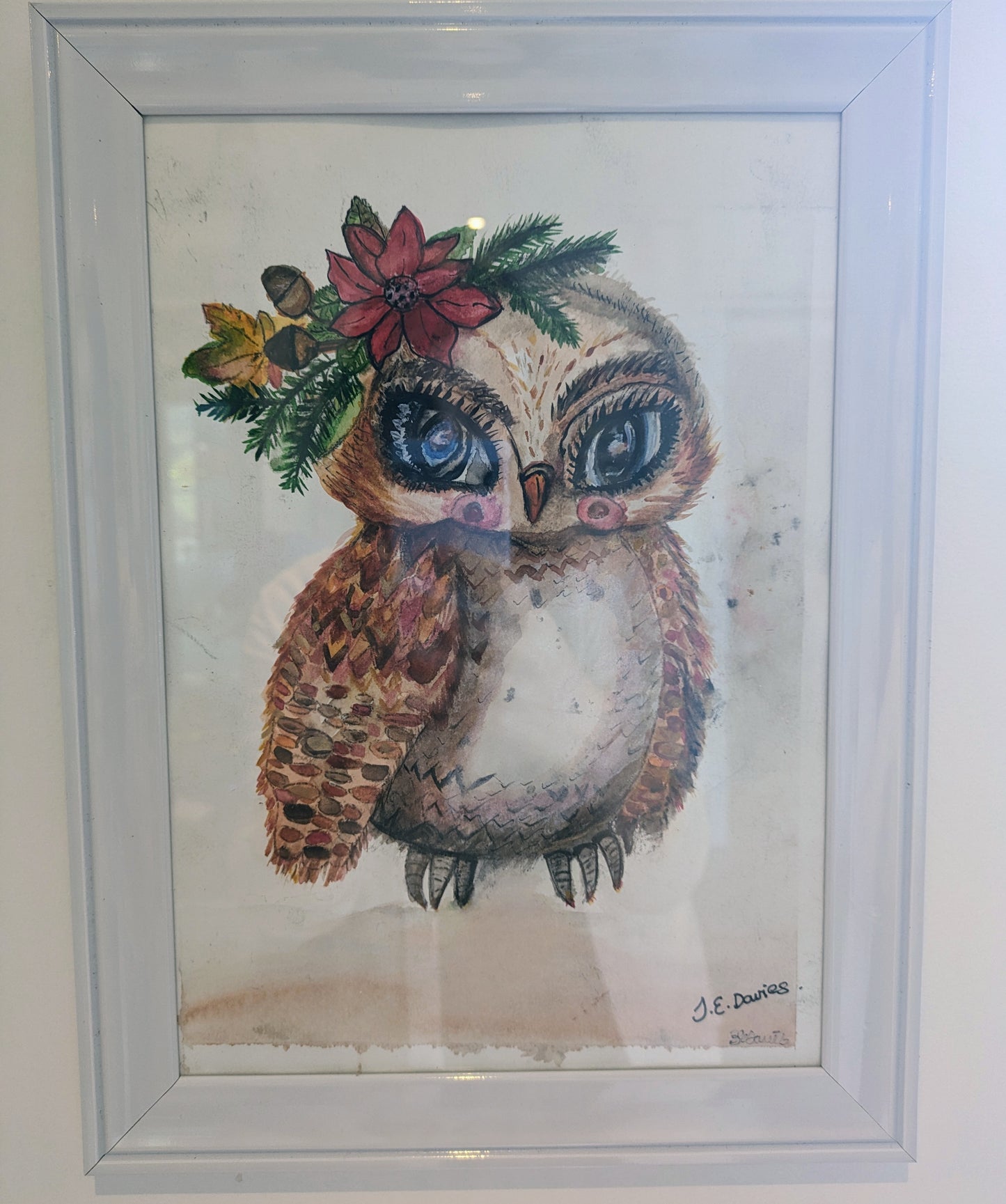 Poinsettia Owl - Original Painting