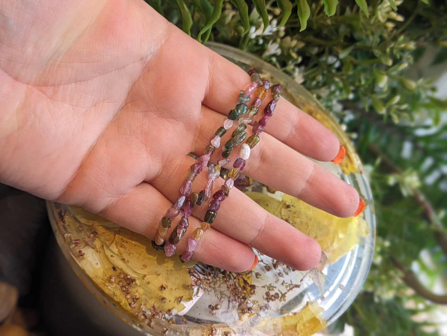 Watermelon Tourmaline Chip Bracelet (3mm)