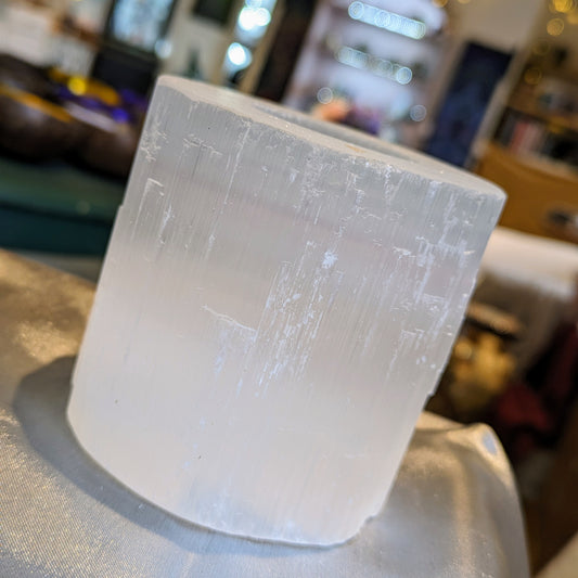 Satin Spar “Selenite” Tower Tea Light Holder