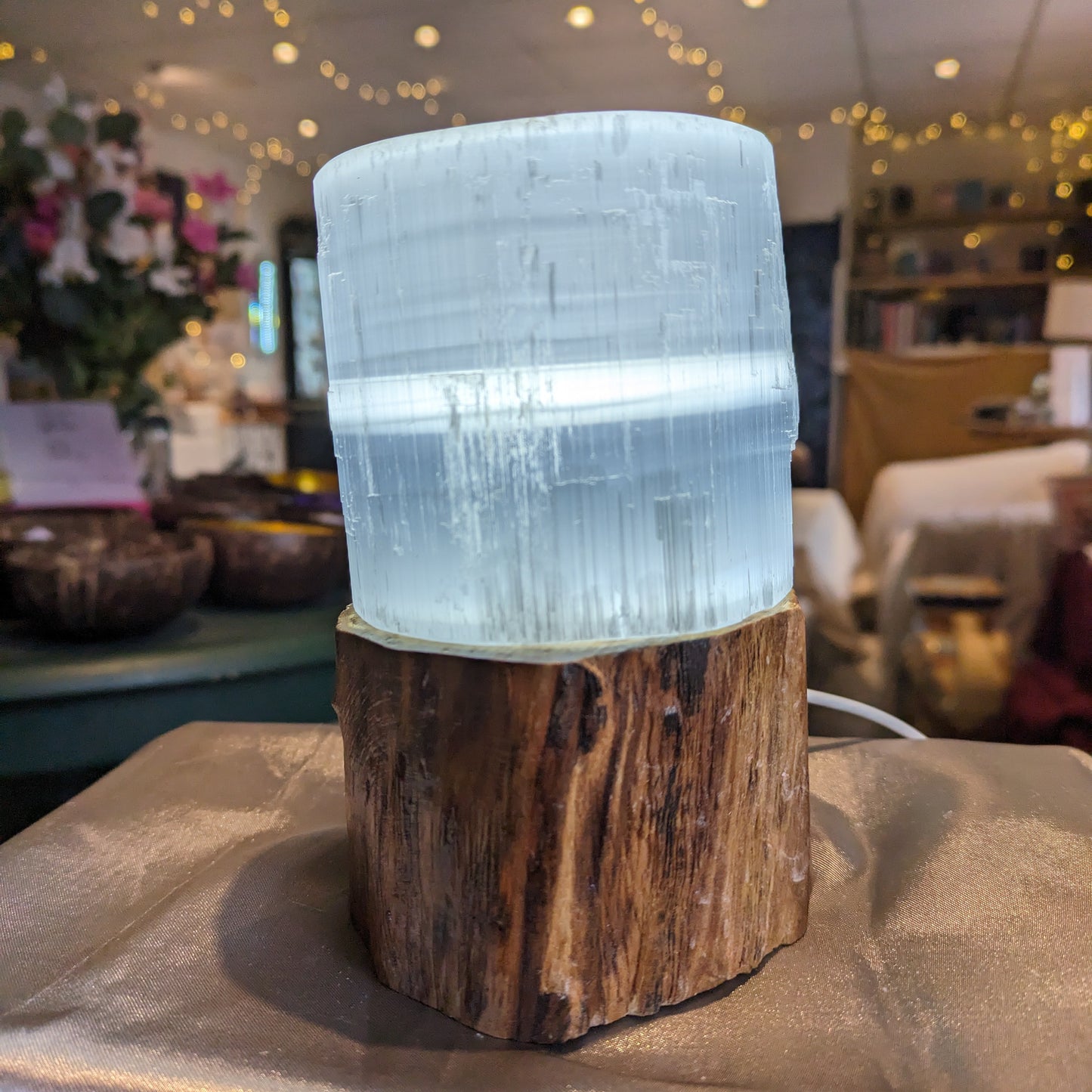 Satin Spar “Selenite” Tower Tea Light Holder