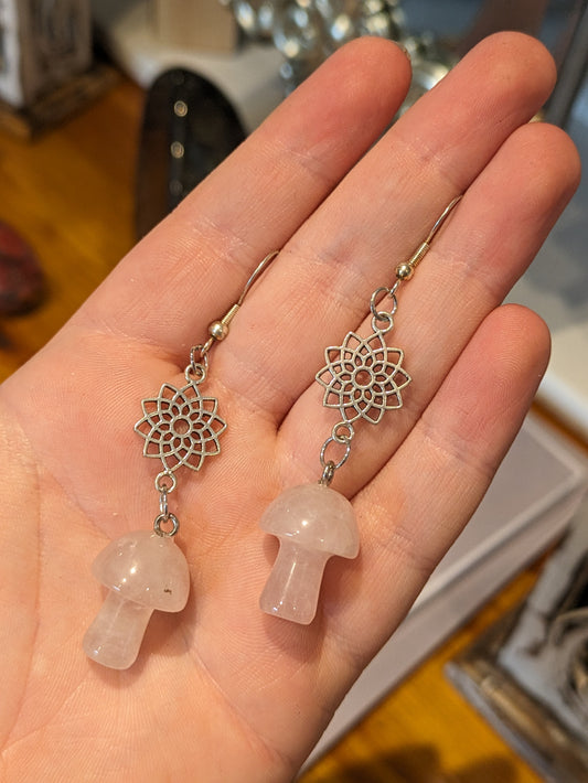 Tegan's Sterling Silver Rose Quartz Mushroom Earrings