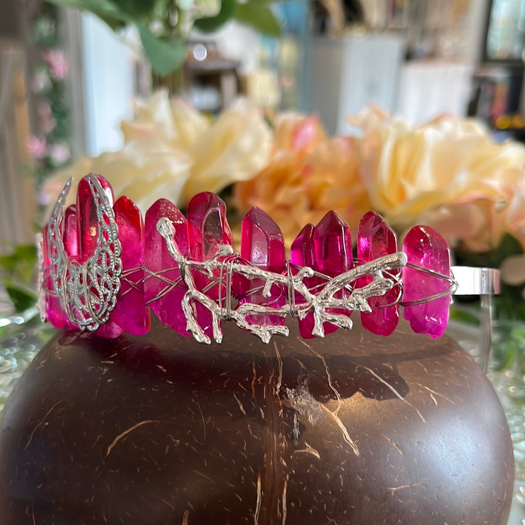 Crystal Crown - “Ruby” Pink Aura Quartz