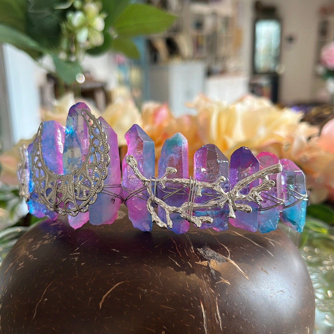 Crystal Crown - Pink & Blue Aura Quartz