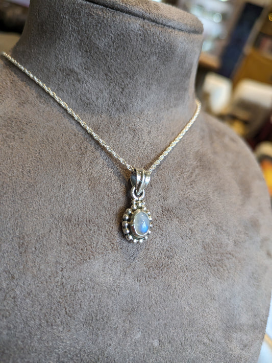 Sterling Silver Rainbow Moonstone Necklace