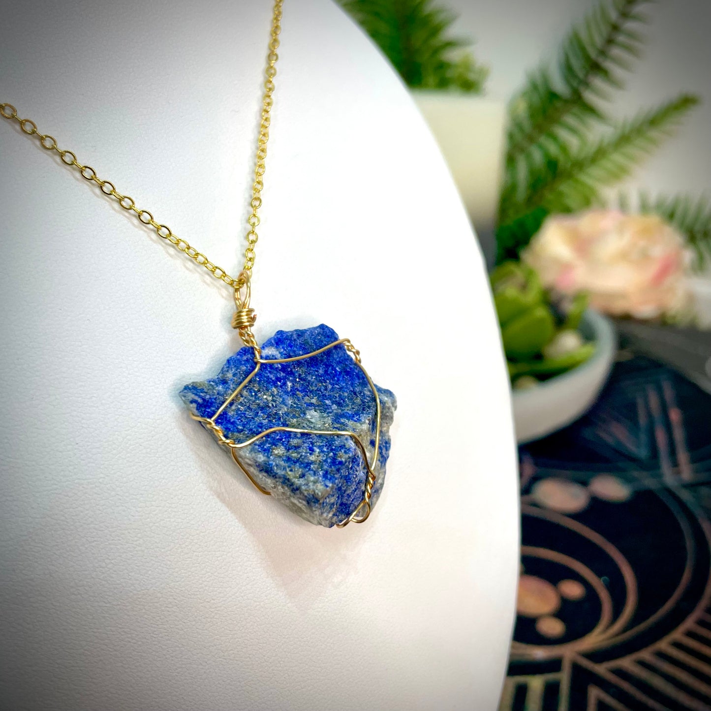 Wire Wrapped Raw Lapis Lazuli Necklace