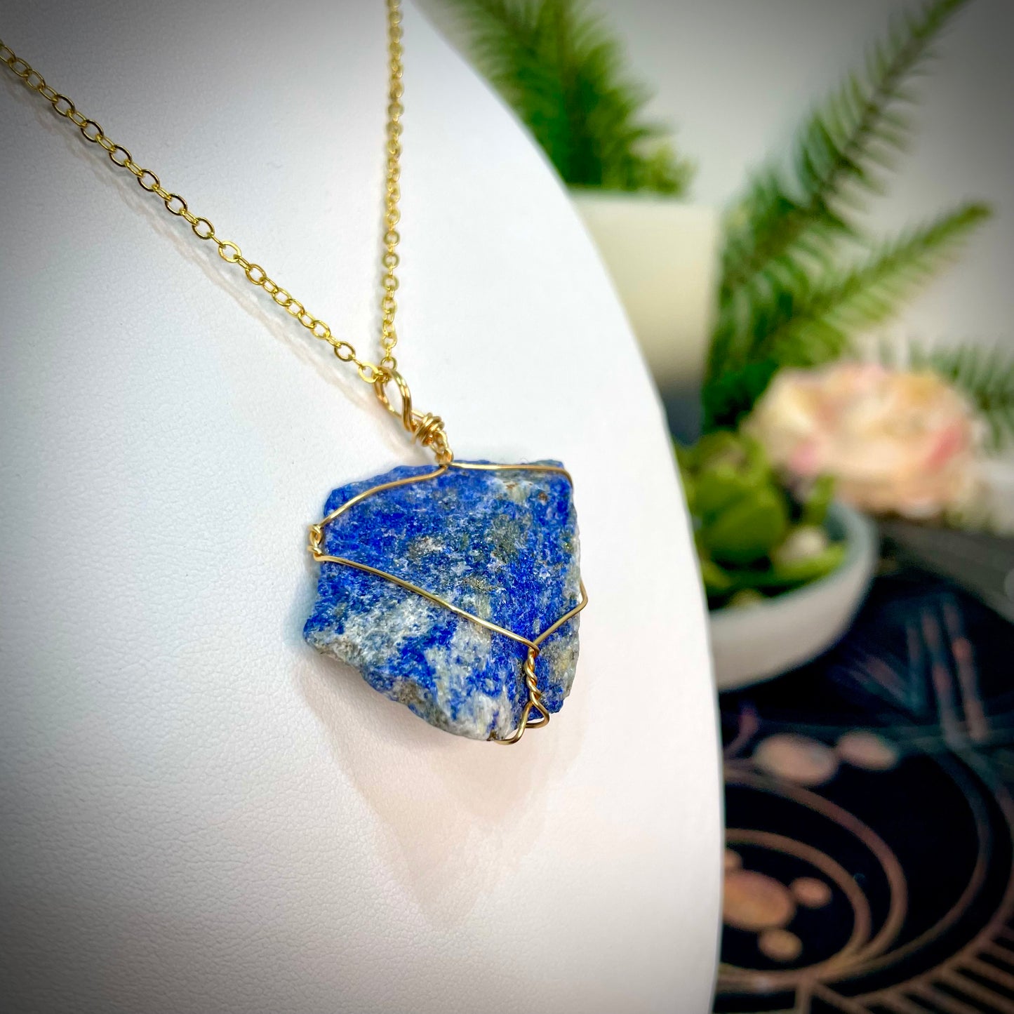 Wire Wrapped Raw Lapis Lazuli Necklace