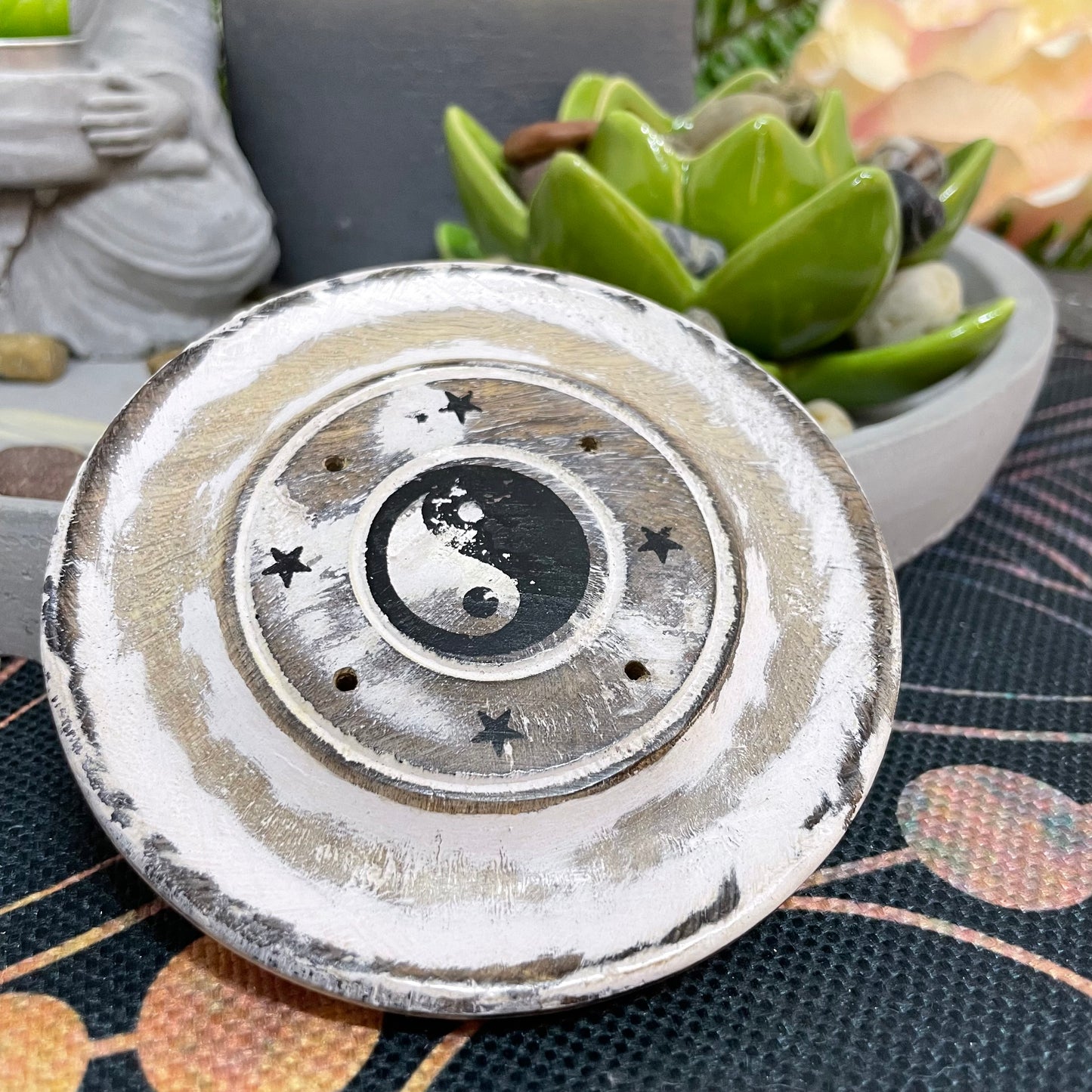 White Washed Mango Wood Incense Holder Disc